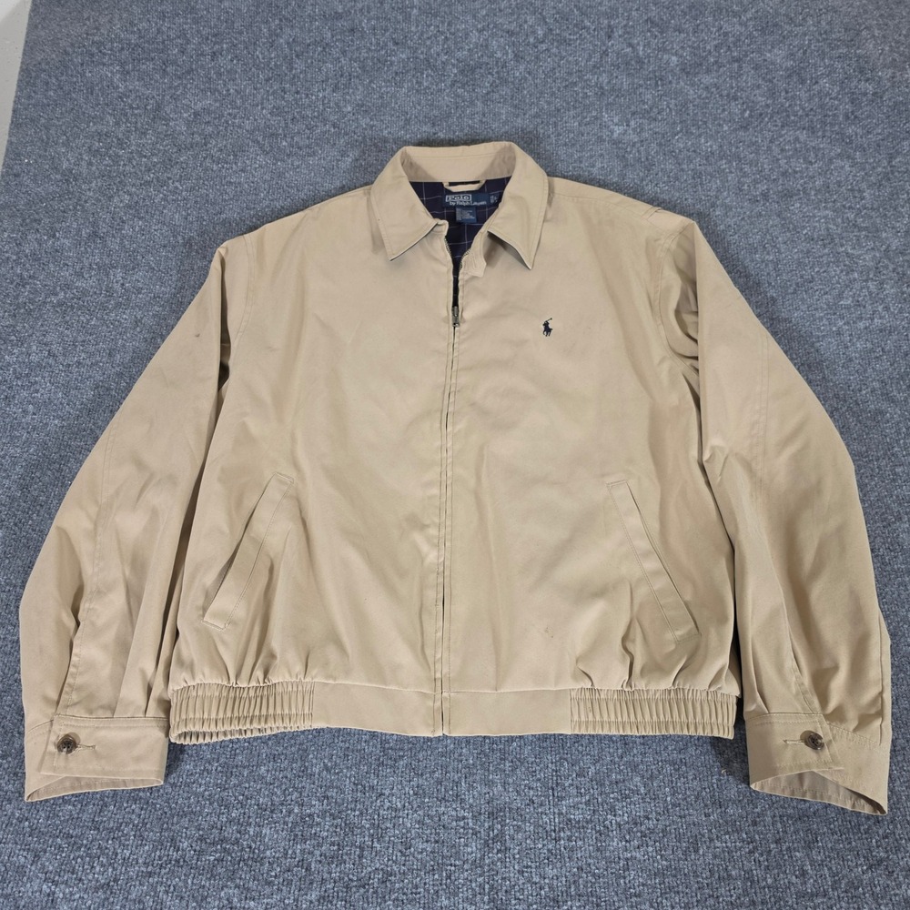 Polo Ralph Lauren Mens Large Tan Harrington Jacket Plaid Lined Windbreaker Coat
